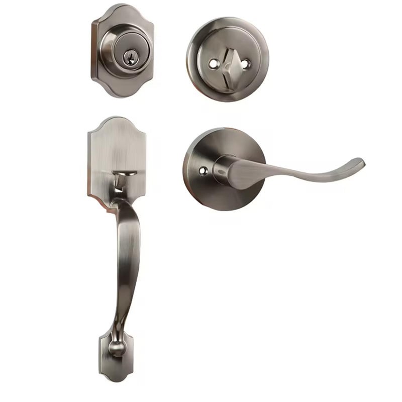 Azdele Front Door Handle and Deadbolt Set, Front Door Lock Set, Exterior Door Lock Set, Front Door Handle with Single Cylinder Deadbolt for Exterior Door Reversible for Right&Left(Satin Nicke Classic) - Image 1